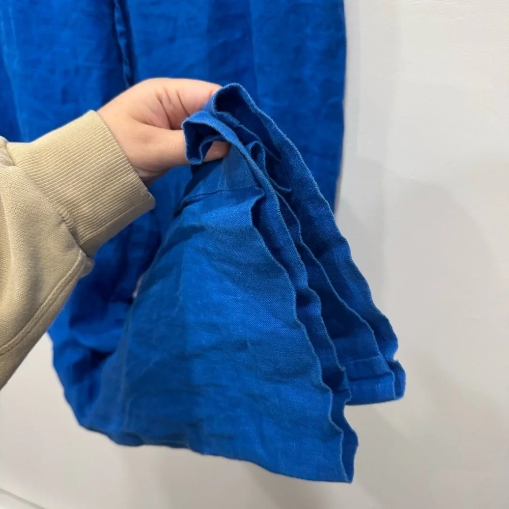 Zara Linen Trouser Pant Lightweight Vacation Cobalt Blue Medium